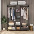 Standing Closet Organizer Heavy Duty Metal Garment Rack with Wood Shelves Extra Large Wardrobe. 