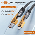 Multifunctional Mecha 4 in 1 Fast Charging 65watt PD Cable with Data Transfer for iPhone, Samsung and Others. 