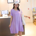modal dress pajamas summer medium to long size nightdresses loose female fat mm 200 pounds pregnant woman v neck short sleeve skirt. 