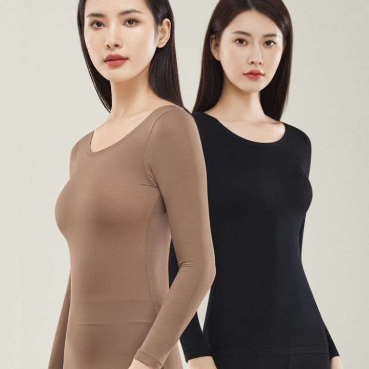 Autumn and winter Bose because of the skin beauty clothing newly upgraded long-sleeved base layer warm women's seamless round neck light invisible base shirt