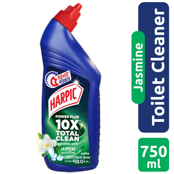 Harpic Toilet Cleaner Liquid 750ml Jasmine Power Plus 10x Total Clean, new & thicker formula kills 99.99% of germs with new Jasmine Fragrance
