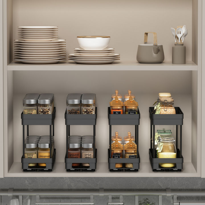 WORTHBUY%20Double-layer%20Seasoning%20Jar%20Plastic%20Storage%20Rack%20Shelves%20Pull-out%20Spice%20Jar%20Storage%20Organizer%20For%20Kitchen%20Cabinet%20-%20Image%202