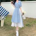 V-Neck Long Dress Korean Fashion Robe Playa Summer Dresses Women 2024 Casual Urban Trendyol Female Clothing Elegant Gowns Basic. 