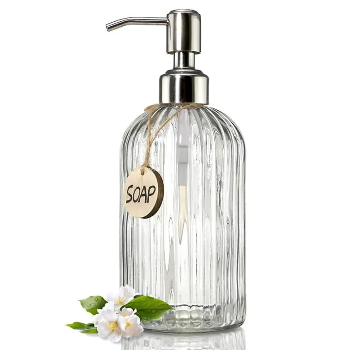 Glass%20Soap%20Dispenser%20with%20Rust%20Proof%20Stainless%20Steel%20Pump%20400ml%20Refillable%20Hand%20Liquid%20Soap%20Dispenser%20for%20Bathroom%20Kitchen%20-%20Image%202