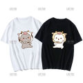 Cute Peach Cat Cartoon Couple Print Shirt Unisex Shirt Gray Sent Flowers To Peach T Shirt New Style Lovers' Clothes Casual Tee. 