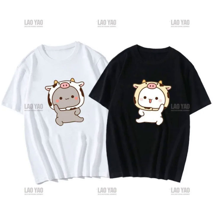 Cute%20Peach%20Cat%20Cartoon%20Couple%20Print%20Shirt%20Unisex%20Shirt%20Gray%20Sent%20Flowers%20To%20Peach%20T%20Shirt%20New%20Style%20Lovers'%20Clothes%20Casual%20Tee%20-%20Image%205