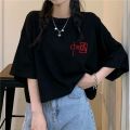 Pure Cotton ins Short T T-shirt Female Harajuku Style Student Summer New Korean Style Loose Black Figure Flattering Short Sleeve Top Fashion. 