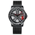 Rotation Wheel Watch for Man Spinning Rim Hub Quartz Wristwatch Luxury Full Black Stainless Steel Reloj Male Rotating Skeleton Dial Clock. 