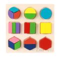 Kids Geometric Shape and Color Matching Learning Toy Wood 3D Puzzles Baby Montessori Educational Wooden Toys for Children. 