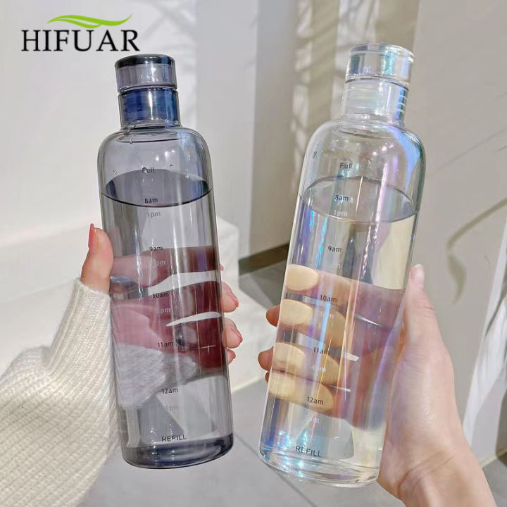 HIFUAR 500/700ml Large Capacity Plastic Bottle With Time Marker Cover For Water Drinks Birthday Gift Transparent Milk Juice Simple Cup