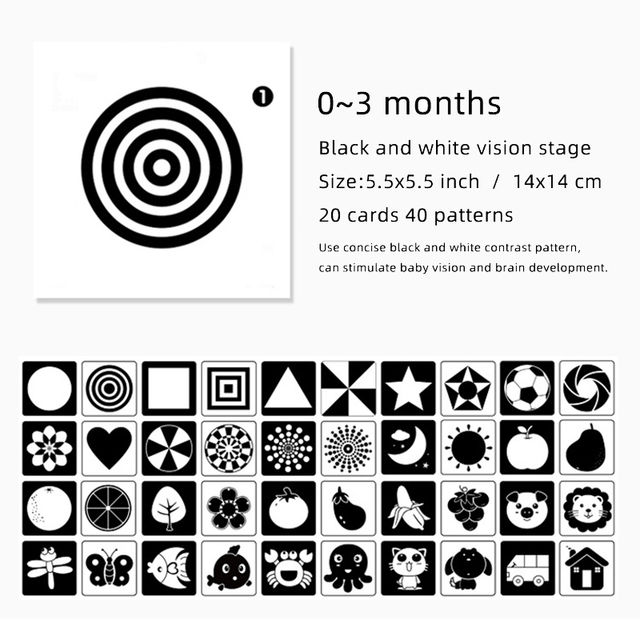 Black White Flash Cards for Infants Montessori Baby Toys Educational High Contrast Cards Visual Stimulation Learning Sensory Toy