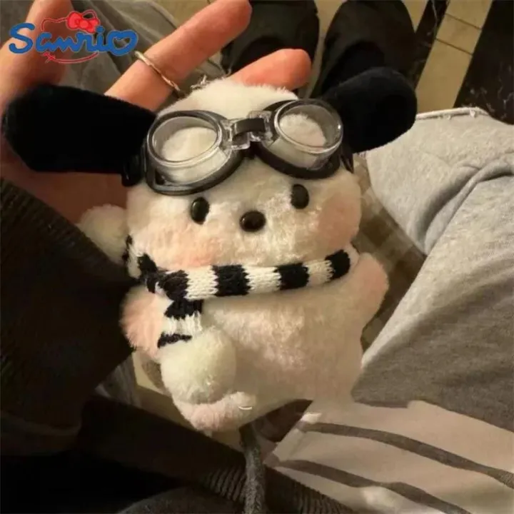 New Hoodie Pochacco Anime Sanrio Plush Keychain Cute Scarf Pochacco Children Car Pendant Keyring Kawaii Girls Bags Keychains Toy