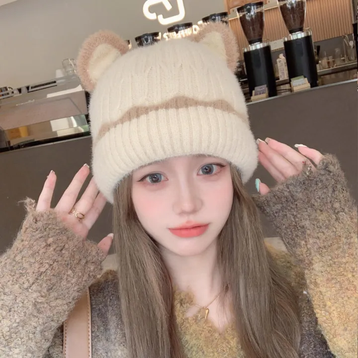 Plush%20Women'S%20Beanie%20Stylish%20Faux%20Warm%20Knitted%20Hat%20Wool%20Cap%20for%20Fall%20Winter%20Outdoor%20K-Pop%20Fans%20Women'S%20Fashion%20-%20Image%203