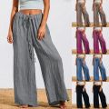 Lavish indulgent - Womens Cotton Linen Trousers Ladies Elasticated Loose Wide Leg Pants Palazzo - Sensible - Must Have - Durablity Assurance.