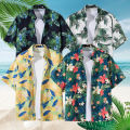 Men's Short Sleeved Floral Shirt Loose Hawaiian Shirt Casual Versatile Beach Top Turn-Down Collar Summer Loose Popular Quick Dry.