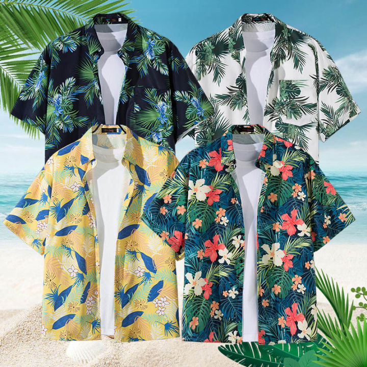 Men's Short Sleeved Floral Shirt Loose Hawaiian Shirt Casual Versatile Beach Top Turn-Down Collar Summer Loose Popular Quick Dry