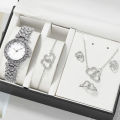 Stylish Heart-shaped Jewelry and Quartz Watch Set for Women and Diamonds Luxury Ladies Magnetic Watch. 