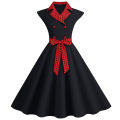 Vintage Office Lady Dresses Stand Collar Sleeveless Button Dot Dress Women Comfortable Casual Spring Summer Streetwear.