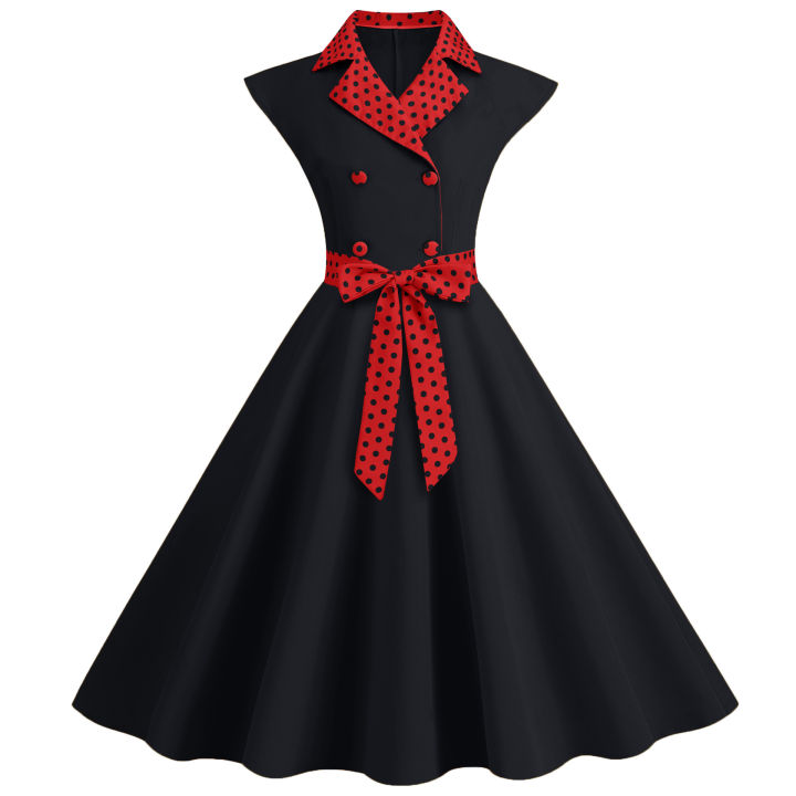 Vintage%20Office%20Lady%20Dresses%20Stand%20Collar%20Sleeveless%20Button%20Dot%20Dress%20Women%20Comfortable%20Casual%20Spring%20Summer%20Streetwear%20-%20Image%204