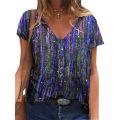 Short Sleeve Women T-Shirts Summer Female High Street Tee Lady Striped Print Casual Tops 5XL Large Size V-Neck T-Shirt Pullovers. 
