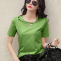 Women's Short Sleeve 2022 New Summer Solid Color T Women's T-shirt V Collar Loose Korean Style Hollow Top Casual ins T-shirt Fashion.