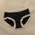New Japanese Panties Women's Cotton Traceless Girl Simple Japanese Black and White Mid-Waist Student Lace Briefs.