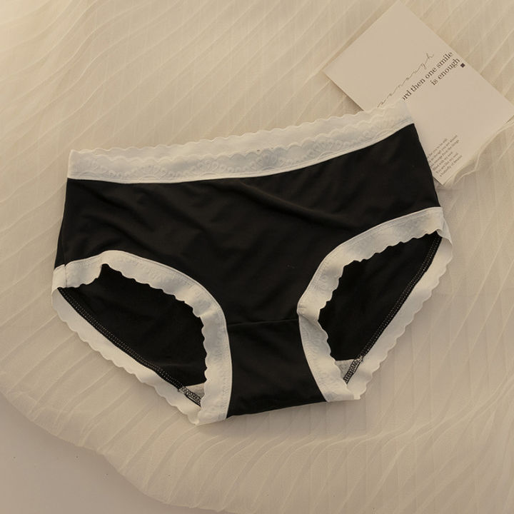 New%20Japanese%20Panties%20Women's%20Cotton%20Traceless%20Girl%20Simple%20Japanese%20Black%20and%20White%20Mid-Waist%20Student%20Lace%20Briefs%20-%20Image%207