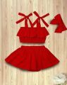 Kids Baby Girls Outfits Ruffle Off Shoulder Crop Tops + Bow-Knot Cotton Shorts Skirt Set 0-7.