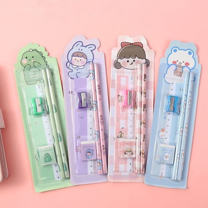 5Pcs%20Cute%20Cartoon%20Pencil%20Set%20Sharpener%20Eraser%20Ruler%20Set%20Gift%20for%20Kids%20School%20Office%20Writing%20Supplies%20Stationery%20-%20Image%204