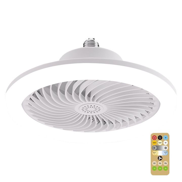 Intelligent Remote Control LED Fan Light E27 Screw Dimmable Bedroom Aromatherapy Lighting Fan Light - white