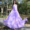 New Summer Chiffon Extra Long Large Swing Dress Women Solid Chiffon Beach Dress Summer Bohemian Maxi Dress Ladies Party Vestidos.
