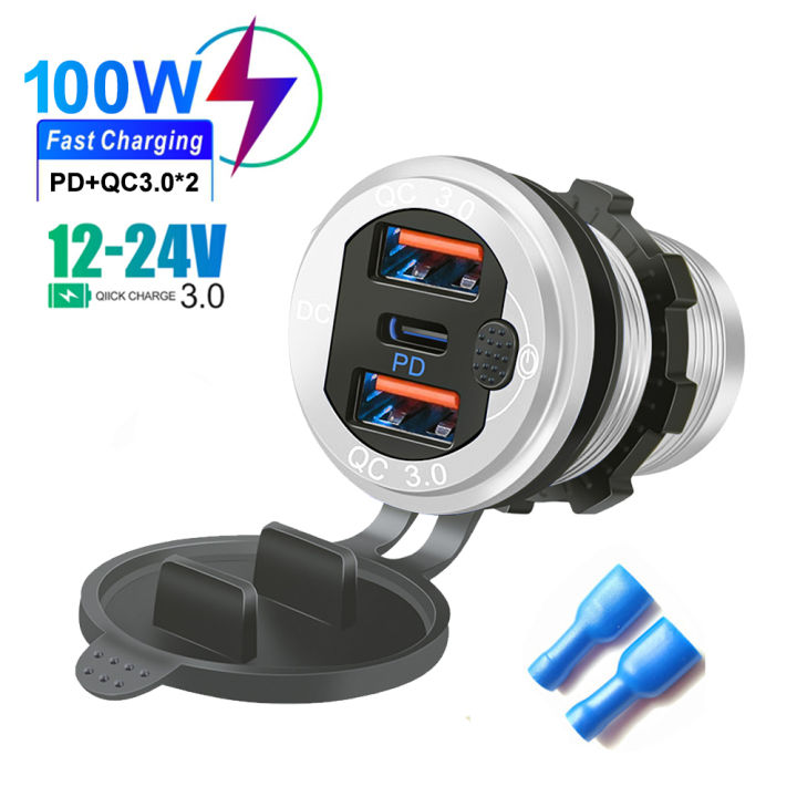 Aluminum%20PD%20Type%20C%20Car%20Charger%20Socket%20QC3.0%20Dual%20Ports%20100W%20USB%20C%2012V%2024V%20USB%20Socket%20Car%20Charger%20with%20Switch%20for%20Car%20Boat%20Marine%20-%20Image%202