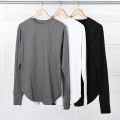Men's Thumb Hole Tshirt Solid Color Streetwear Men Long Sleeve T-shirt Casual Round Neck Male Tops Funny Curve Hem T Shirt Cloth. 