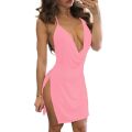 New Bare Back Halter Neck Dress Open Side Thigh SplitDress Deep Plunge Low Cut Night Club Wear Honeymoon Women Summer.