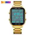 SKMEI 1888 design 3D pedometer golden man digital watch costume Stainless steel rectangle vintage business wristwatch For Men. 
