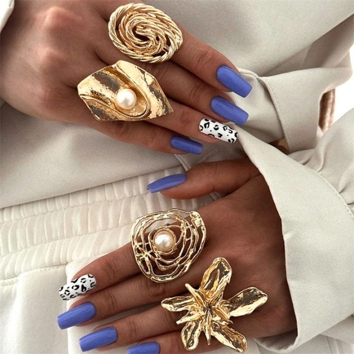 Enacolor%204Pcs/Set%20Retro%20Gold%20Irregular%20Alloy%20Flowers%20Ring%20Set%20Joint%20Rings%20for%20Women%20Exaggeration%20Jewelry%20Accessories%20Gifts%20-%20Image%203