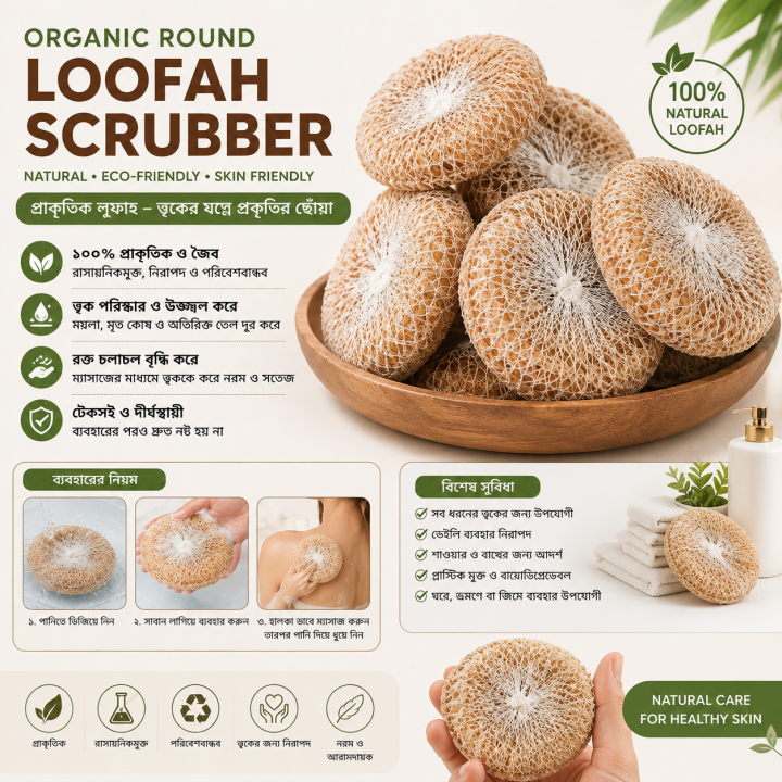 Scrubber Organic Round Shower Loofah & Bath Sponge - Body Brush