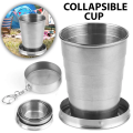 1 Pcs Portable Folding Cup Glass (250/150/75ml) Stainless Steel Camping  Key chain Ring Traveling Outdoor Telescopic Mug Glass. 