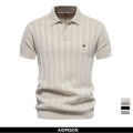 2024 New Summer Ribbed Knit Polo Shirt for Men Breathable and Cool Brand Quality Mens Textured Polo Shirts.
