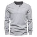 Autumn Henley Collar T Shirt Men Casual Solid Color Long Sleeve T Shirt for Men High Quality 100% Cotton Fashion Mens T Shirts.