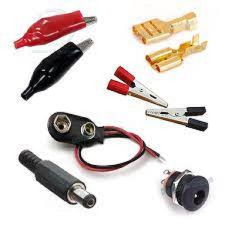 Combo Connector's DC Jack, Alligator clip, 9 Volt Battery Connector and DC Panel Mount Socket, Female Wire Spade Connector