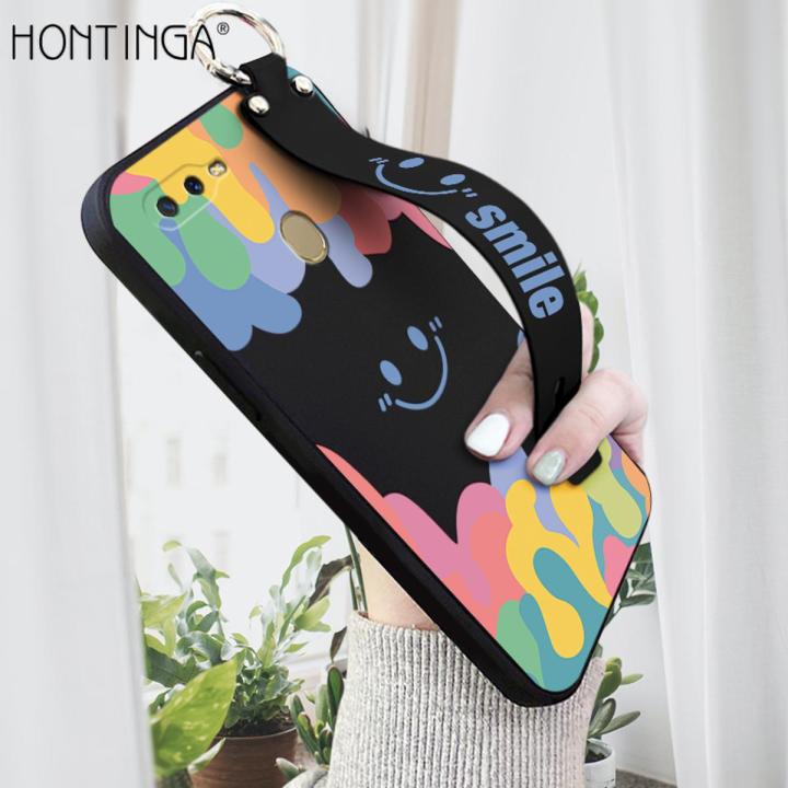 【3C VictoryEagle】Hontinga for Oppo A5s A7 A12 a12s A7 A12 a12s strap case soft candy color splash ink trend square printed liquid silicone phone case