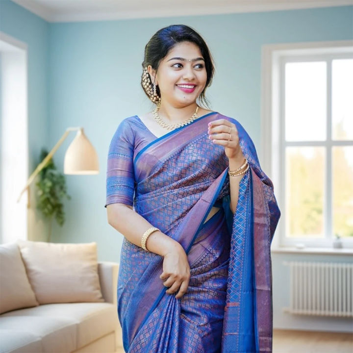 Women's Kanjivaram Soft Semi-Silk Saree – Jacquard Zari Woven Design with Blouse Piece