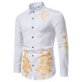 Golden Leaf Print Luxury Shirt Men Autumn Winter Single Breasted Long Sleeve Slim Fit Button Retro Social Dress Shirt Streetwear.