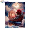 Uniform Texture Rhinestone Art Canvas Diy Craft Rhinestone Painting Kit Colorful Rhinestones for Home Decor Flower Boat Moon Pattern Adult Kids Art Kit. 