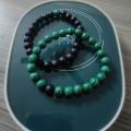 Steve Madden Men's Green and Black Beaded Om Charm Bracelet Set in Stainless Steel. 