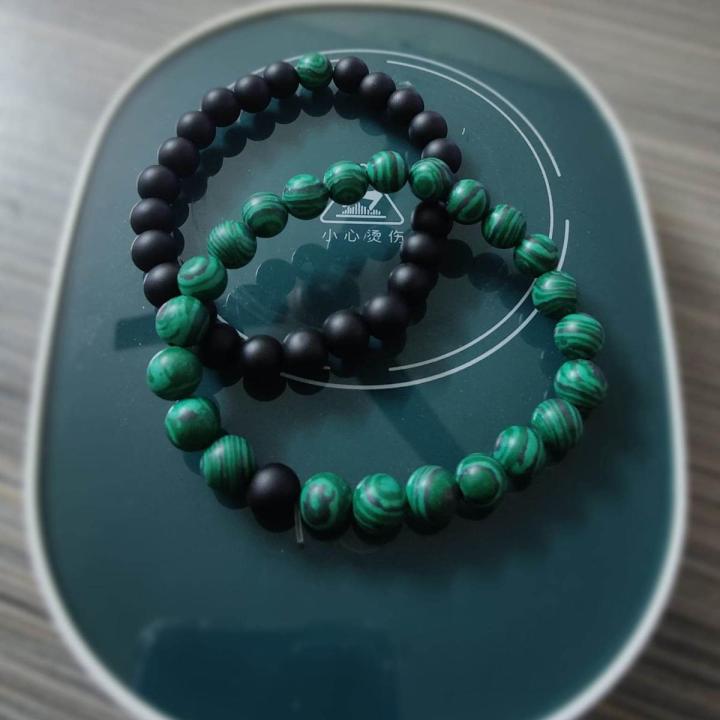 Steve Madden Men's Green and Black Beaded Om Charm Bracelet Set in Stainless Steel