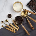 Stainless Steel Measuring Cup Spoon Wooden Handle Food Coffee Flour Kitchen Baking Tool Bartender Scale Measuring Spoon Cups Set. 