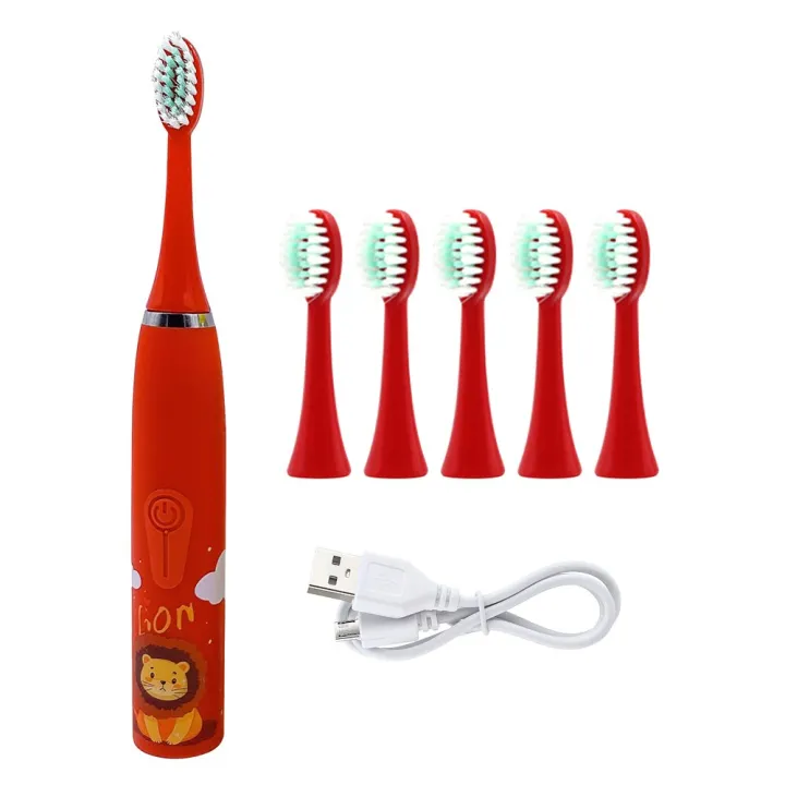Children%20Sonic%20Electric%20Toothbrush%20Cartoon%20Pattern%20USB%20Smart%20Kids%20Tooth%20Brush%206%20Replacement%20Brush%20Heads%20Oral%20Care%20Cleaning%20Tool%20-%20Image%207
