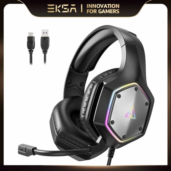 EKSA E1000 V2 RGB Gaming Headphones For PC/PS4/PS5/Phone With Noise Cancelling Mic,USB/Type C Wired Headset Gamer 7.1 Surround